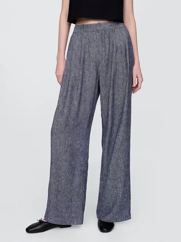 Pantalones de mezcla de lino de talle alto 365