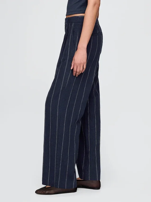 Pantalones de mezcla de lino de talle alto 365