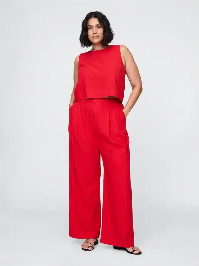 Pantalones de mezcla de lino de talle alto 365