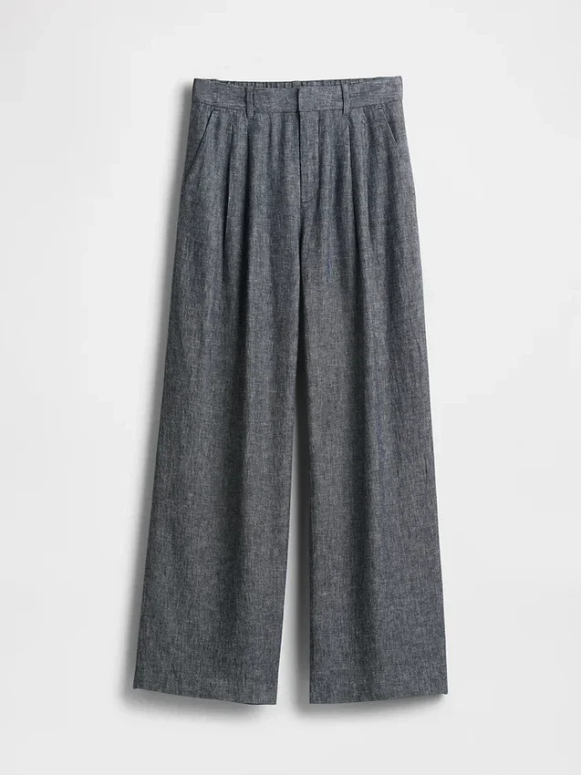 Pantalones de mezcla de lino de talle alto 365