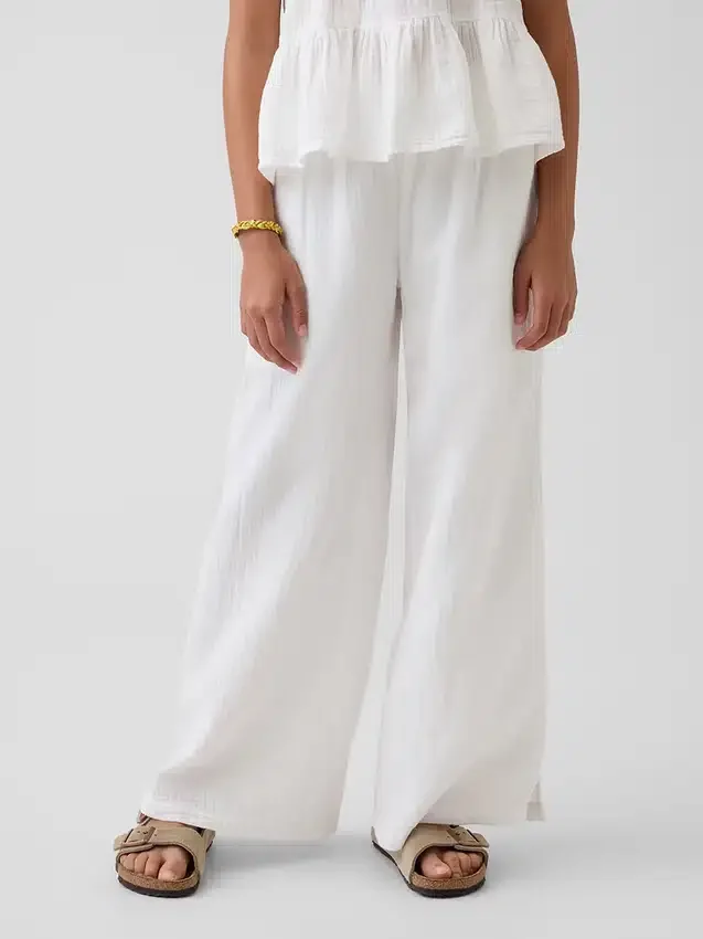 Pantalones de pierna ancha de gasa de algodón para niños