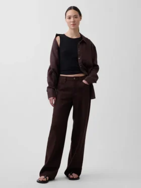 Pantalones de pierna ancha de lino y algodón