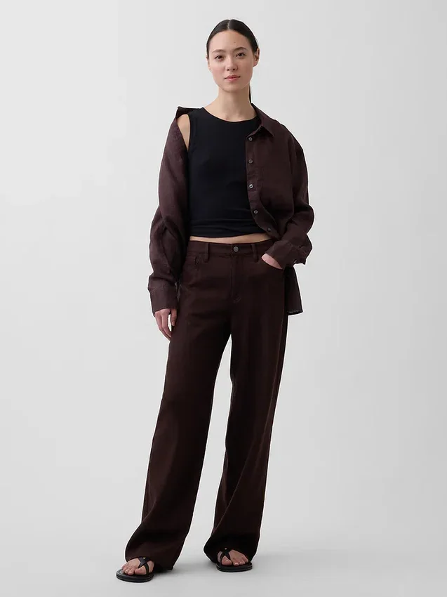 Pantalones de pierna ancha de lino y algodón