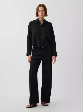Pantalones de pierna ancha de lino y algodón