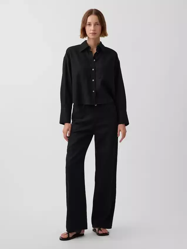 Pantalones de pierna ancha de lino y algodón
