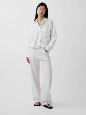 Pantalones de pierna ancha de lino y algodón