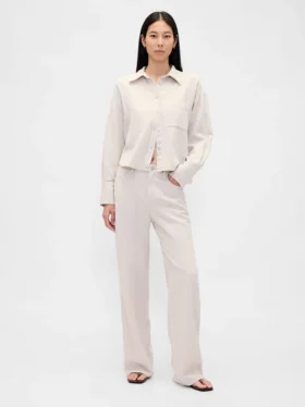 Pantalones de pierna ancha de lino y algodón