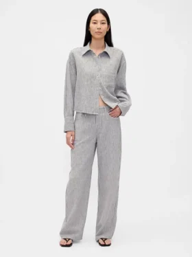 Pantalones de pierna ancha de lino y algodón