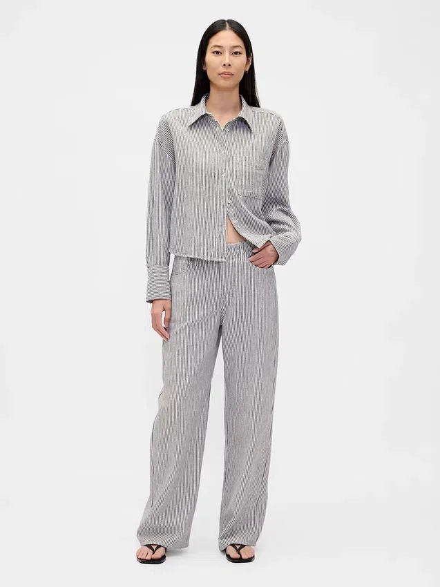 Pantalones de pierna ancha de lino y algodón