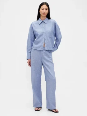 Pantalones de pierna ancha de lino y algodón