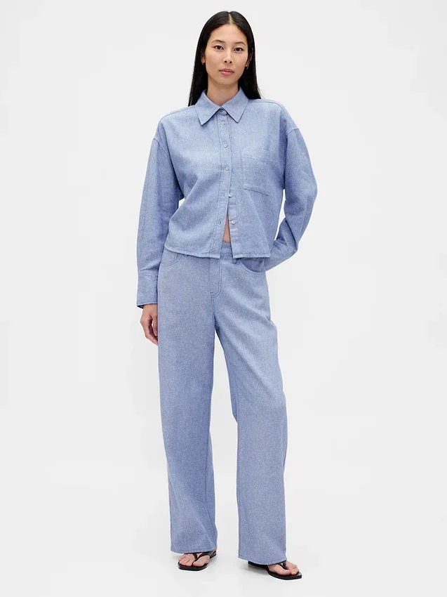 Pantalones de pierna ancha de lino y algodón