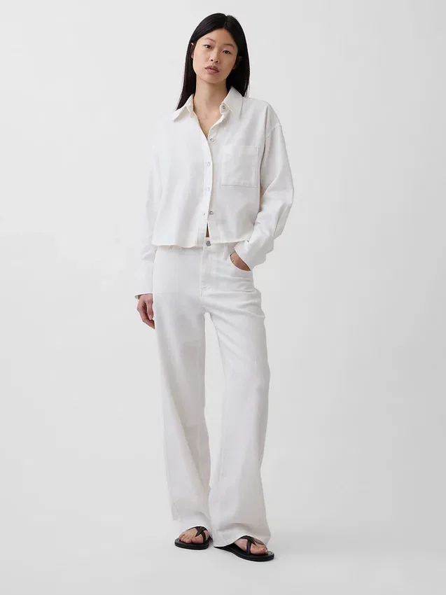 Pantalones de pierna ancha de lino y algodón