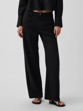 Pantalones de pierna ancha de lino y algodón