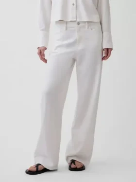 Pantalones de pierna ancha de lino y algodón