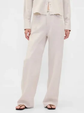 Pantalones de pierna ancha de lino y algodón