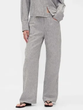 Pantalones de pierna ancha de lino y algodón