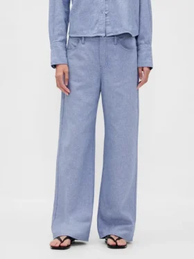 Pantalones de pierna ancha de lino y algodón