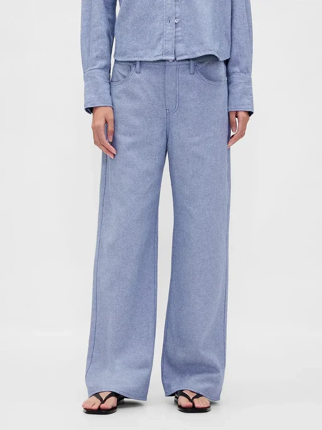 Pantalones de pierna ancha de lino y algodón