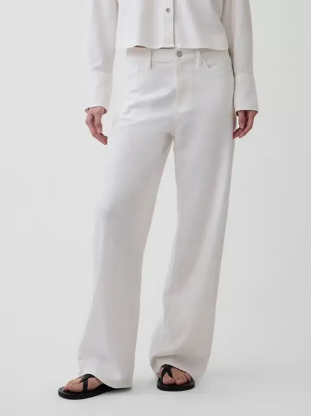Pantalones de pierna ancha de lino y algodón