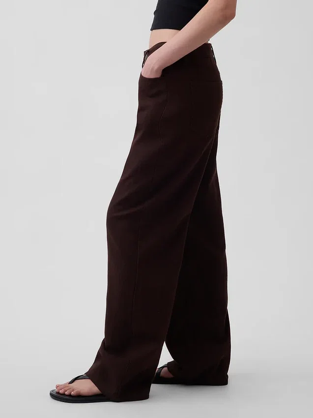 Pantalones de pierna ancha de lino y algodón