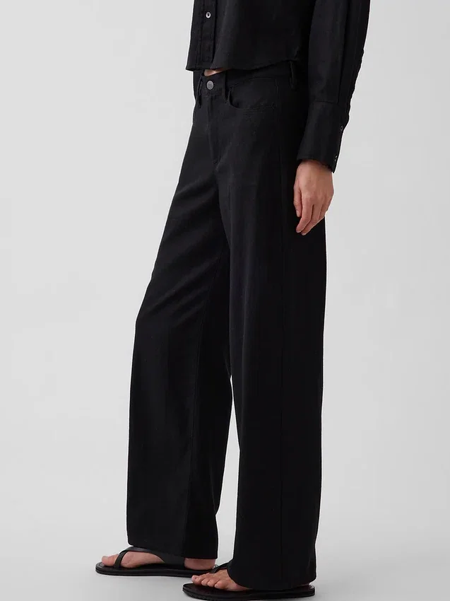 Pantalones de pierna ancha de lino y algodón