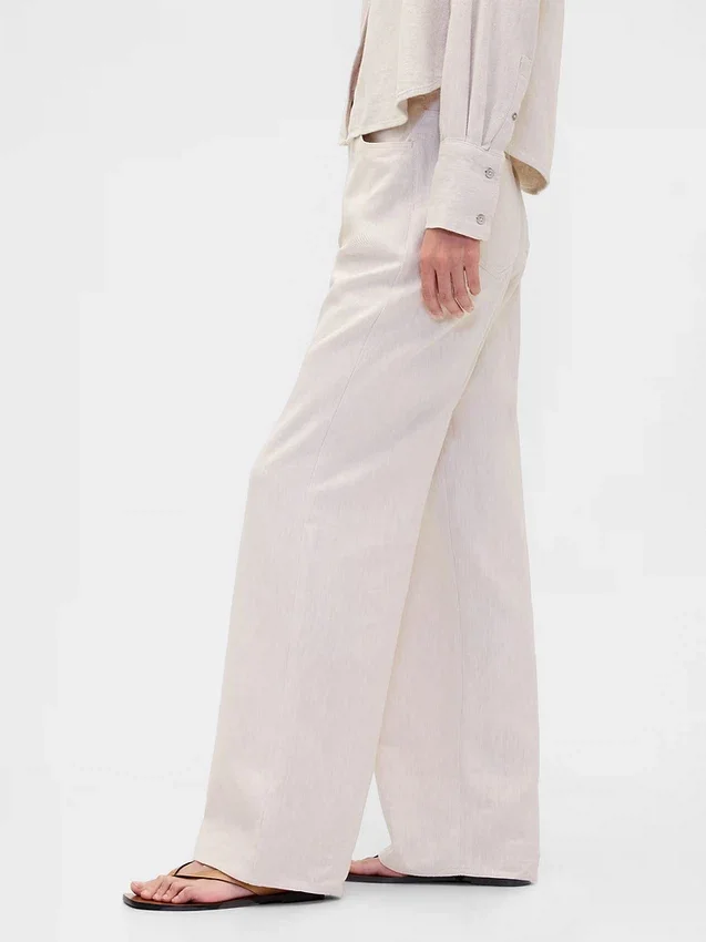 Pantalones de pierna ancha de lino y algodón