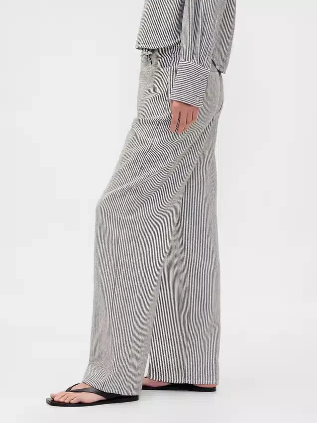 Pantalones de pierna ancha de lino y algodón