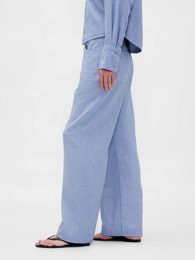 Pantalones de pierna ancha de lino y algodón
