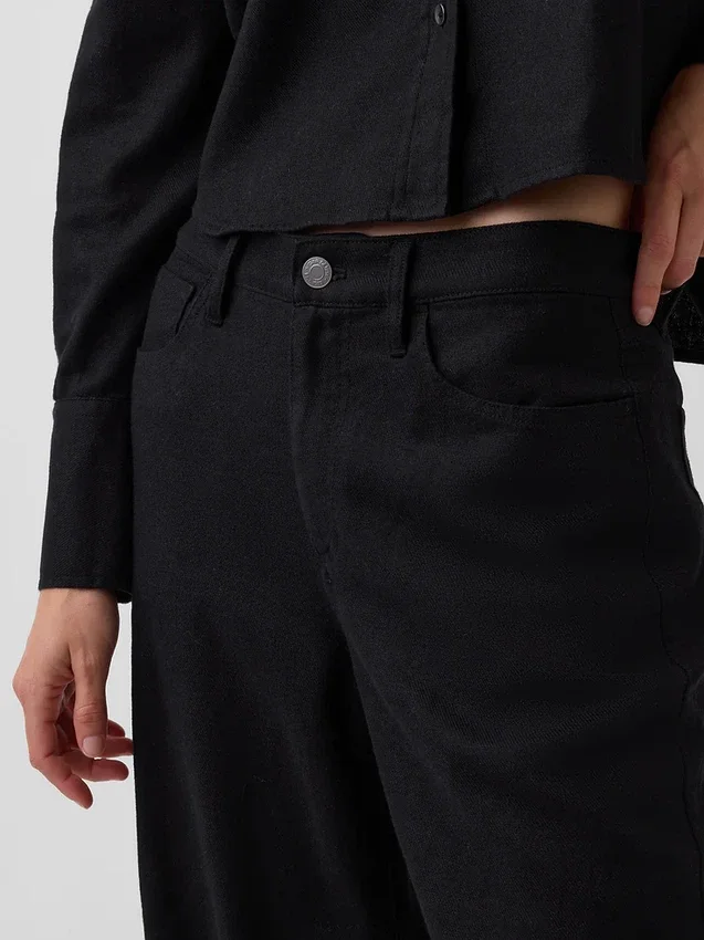 Pantalones de pierna ancha de lino y algodón