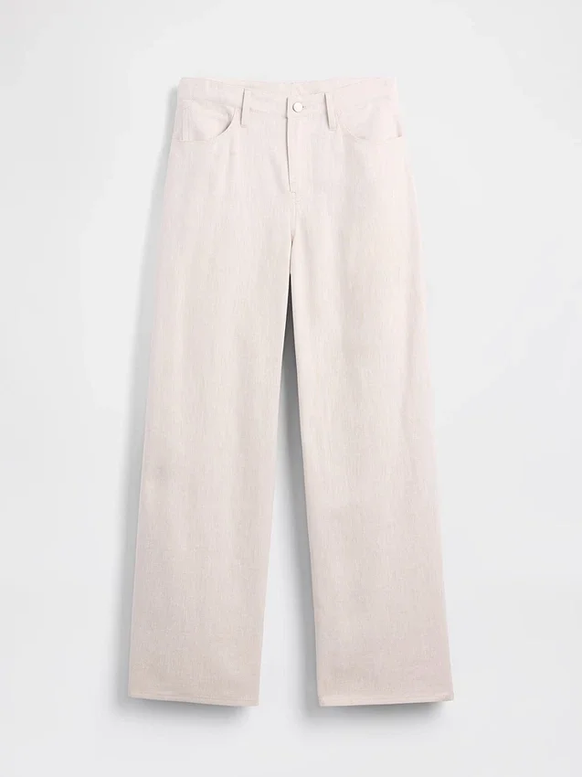 Pantalones de pierna ancha de lino y algodón