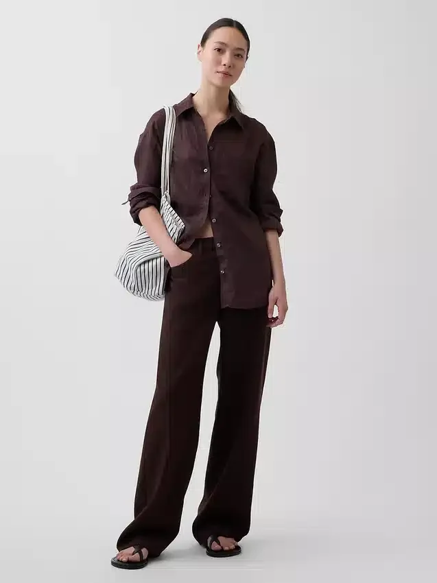 Pantalones de pierna ancha de lino y algodón