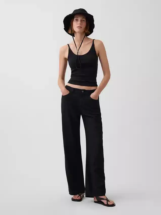 Pantalones de pierna ancha de lino y algodón