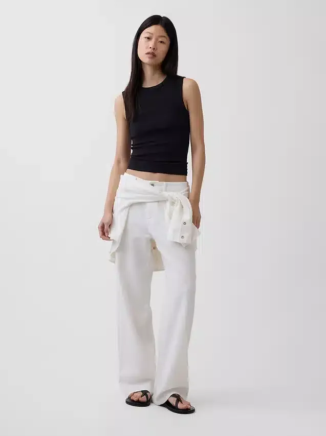 Pantalones de pierna ancha de lino y algodón