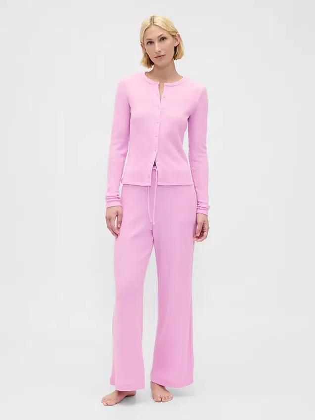 Pantalones de pijama de corte ancho con tejido de gofre
