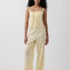 Pantalones de pijama de mezcla de lino con bajo de encaje