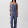 Pantalones de pijama de mezcla de lino con bajo de encaje