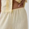 Pantalones de pijama de mezcla de lino con bajo de encaje