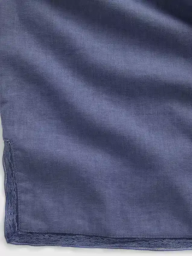 Pantalones de pijama de mezcla de lino con bajo de encaje