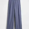 Pantalones de pijama de mezcla de lino con bajo de encaje