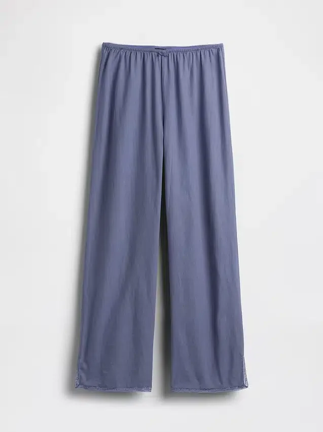 Pantalones de pijama de mezcla de lino con bajo de encaje