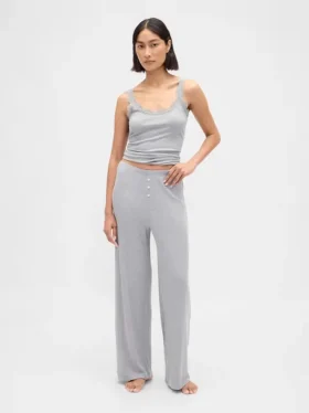 Pantalones de pijama de pierna ancha con canalé fino