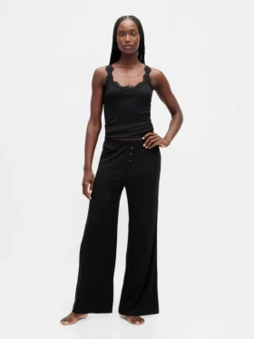 Pantalones de pijama de pierna ancha con canalé fino