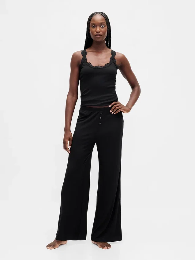 Pantalones de pijama de pierna ancha con canalé fino