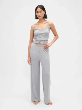 Pantalones de pijama de pierna ancha con canalé fino