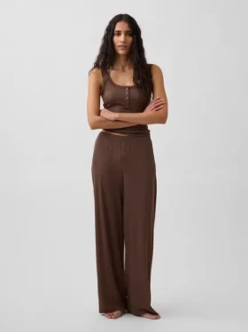 Pantalones de pijama de pierna ancha con canalé fino
