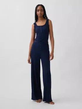 Pantalones de pijama de pierna ancha con canalé fino