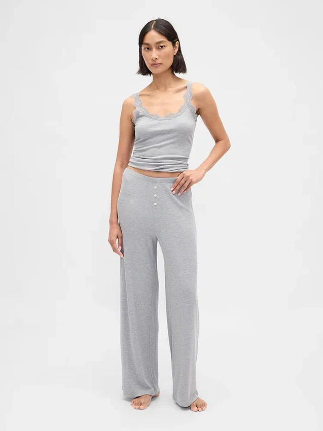 Pantalones de pijama de pierna ancha con canalé fino