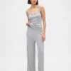 Pantalones de pijama de pierna ancha con canalé fino