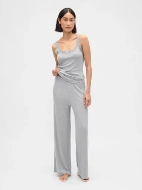 Pantalones de pijama de pierna ancha con canalé fino
