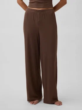 Pantalones de pijama de pierna ancha con canalé fino